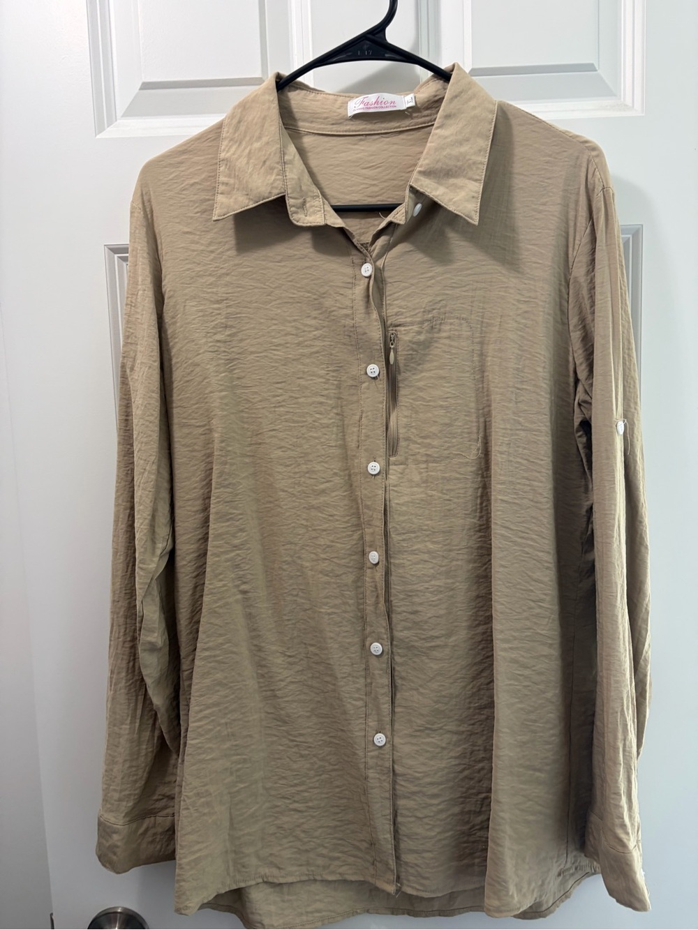 Women’s Classic Collection Neutral Casual Button-Down Shirt in Beige